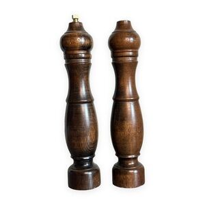 Vintage Wood‎ Pepper Mill Grinder Salt Shaker 10" Japan MCM Decor Retro Kitchen